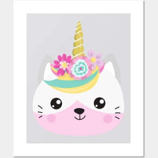 Unicorn Cat, Cute Cat, Little Cat, Kitty, Flowers Posters and Art